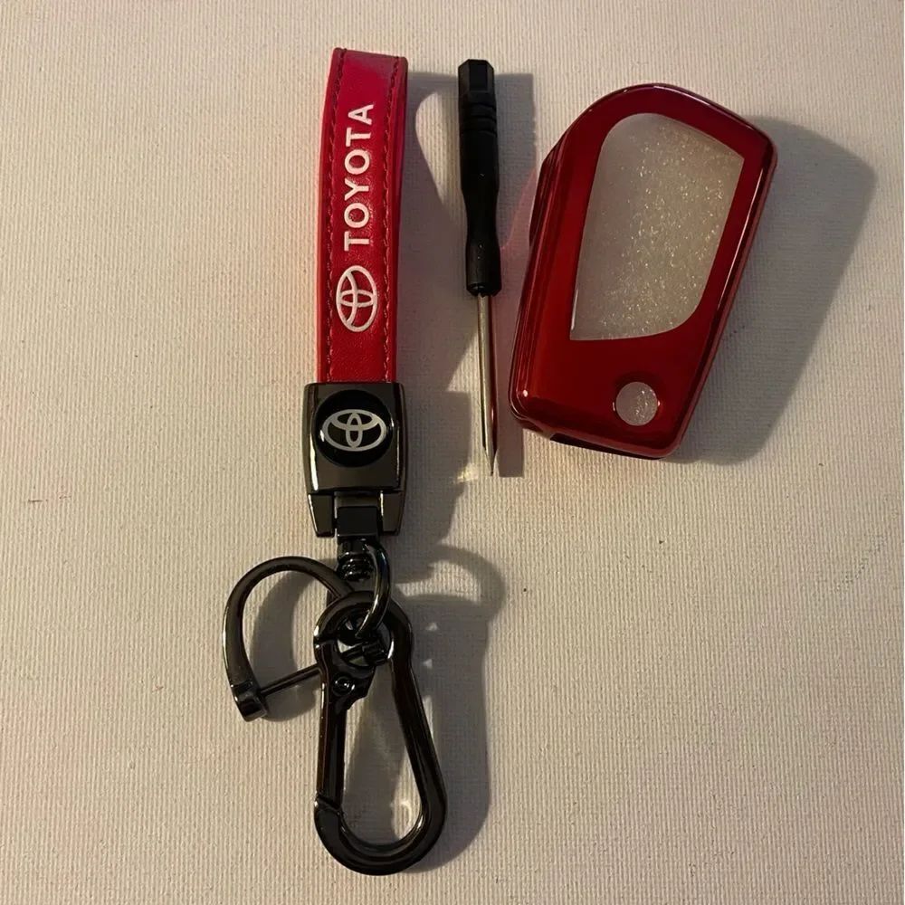 Toyota Logo key fob Keychain in Red leather with Red key fob case NWT